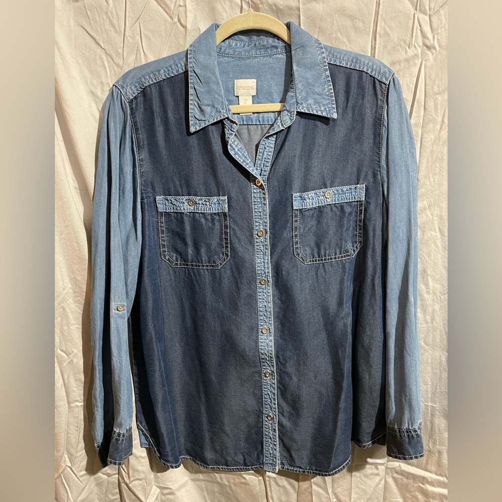 Chico’s denim button up shirt size large